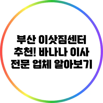 부산 이삿짐센터 추천! 바나나 이사 전문 업체 알아보기