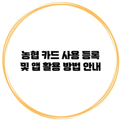 농협 카드 사용 등록 및 앱 활용 방법 안내