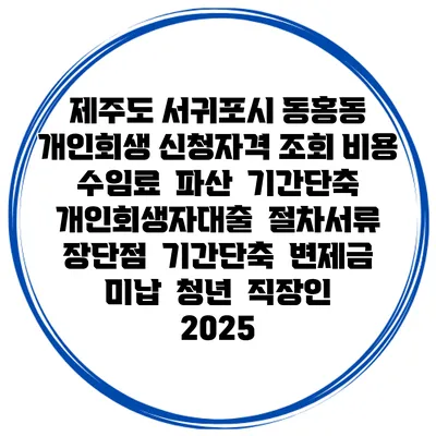 제주도 서귀포시 동홍동 개인회생 신청자격 조회 비용 수임료 | 파산 | 기간단축 | 개인회생자대출 | 절차서류 | 장단점 | 기간단축 | 변제금 미납 | 청년 | 직장인 2025